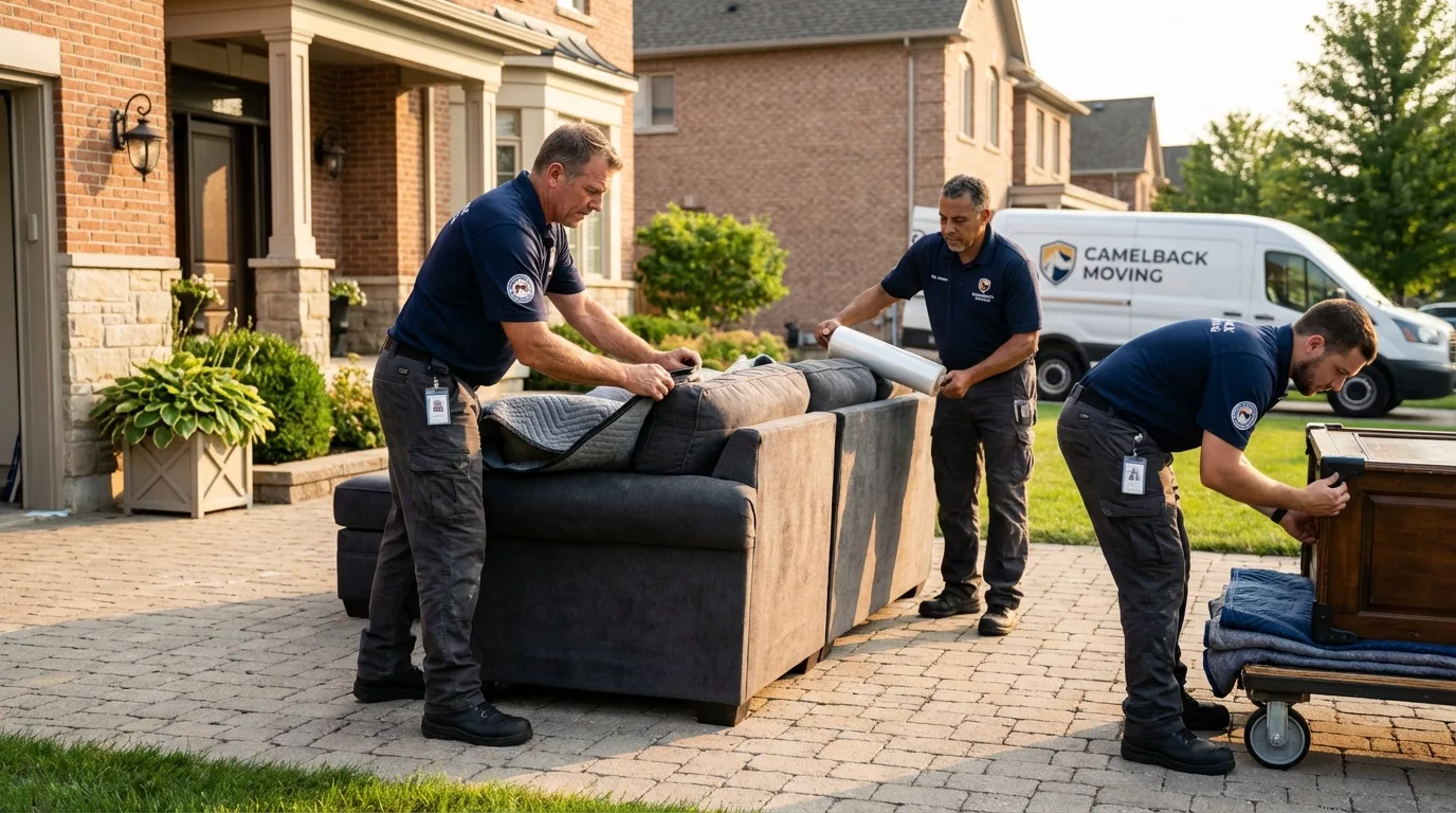 Large estate moving crew wrapping furniture in Naples, NY